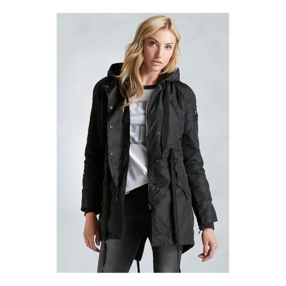 Parka Sherpa Designer True Religion Jeans Black Large Hood Coat